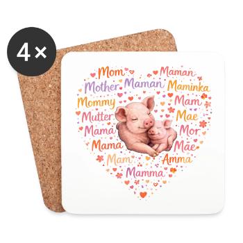 Schwein Ferkel Mama Herz – Muttertag Geschenk - Untersetzer (4er-Set) - Weiß - Vorne