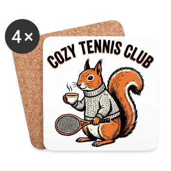 Cozy Tennis Club,  cute squirrel Tennis Shirt - Untersetzer (4er-Set) - Weiß - Vorne