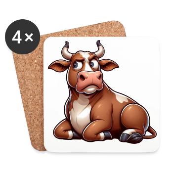 Funny Cow Cartoon Skeptical Bull Comic - Coasters (set of 4) - white - Front