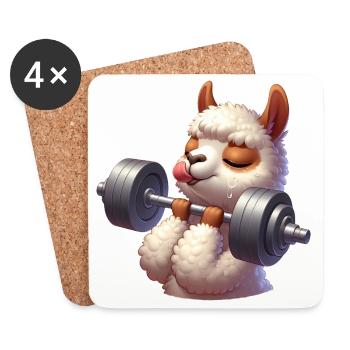 Cute Llama Alpaca Dumbbell Workout Fitness - Coasters (set of 4) - white - Front