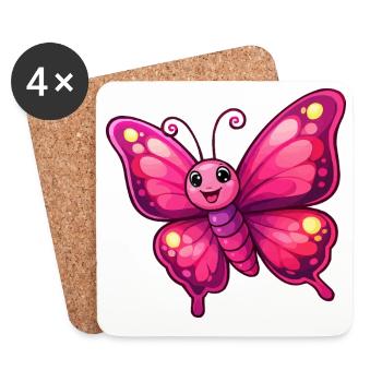 Papillon Rose Câlin - Dessous de verre (lot de 4) - blanc - Devant