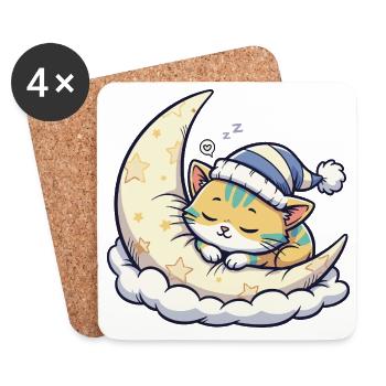 Moon cat dreaming on starry moon - Coasters (set of 4) - white - Front