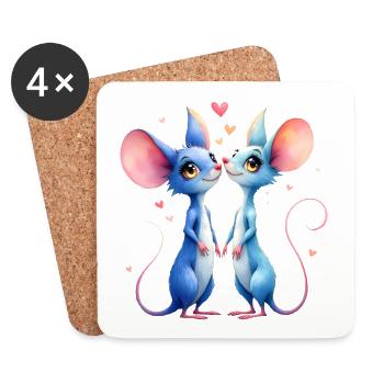 Blue mice in love - Coasters (set of 4) - white - Front