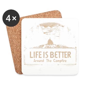 Camping Spruch Life Is Better Around The Campfire  - Untersetzer (4er-Set) - Weiß - Vorne
