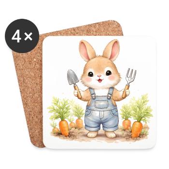 Süßer Hase im Karottenbeet  - Untersetzer (4er-Set) - Weiß - Vorne