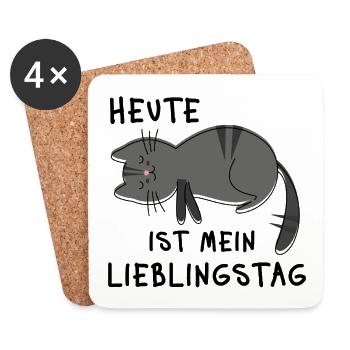 Heute ist mein Lieblingstag – Müde Katze Spruch - Untersetzer (4er-Set) - Weiß - Vorne