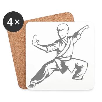 Kung Fu Kämpfer Kampfkunst Aktion Pose Angriff - Untersetzer (4er-Set) - Weiß - Vorne