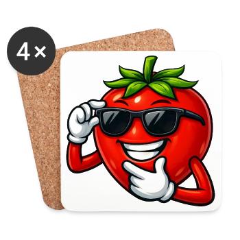 Coole Cartoon Tomate Comic Gemüse Spaß - Untersetzer (4er-Set) - Weiß - Vorne