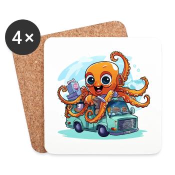 Tintenfischkapitän im Lieferwagen - Untersetzer (4er-Set) - Weiß - Vorne