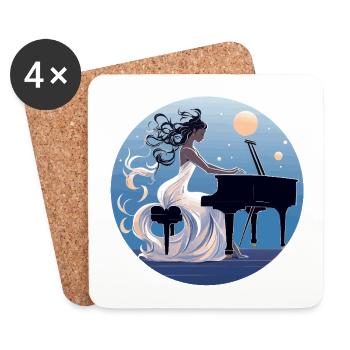 Nuit au clair de lune au Piano Diva - Dessous de verre (lot de 4) - blanc - Devant
