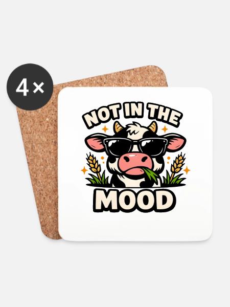 Not in the Mood – Coole Kuh mit Sonnenbrille - Untersetzer (4er-Set) - Weiß