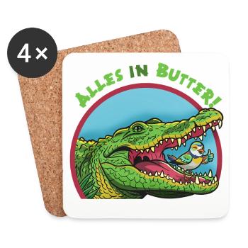 Alligator and bird: Everything is fine! - Coasters (set of 4) - white - Front