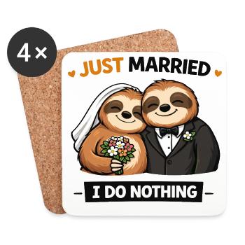 Mariage de paresseux tout juste mariés - Dessous de verre (lot de 4) - blanc - Devant