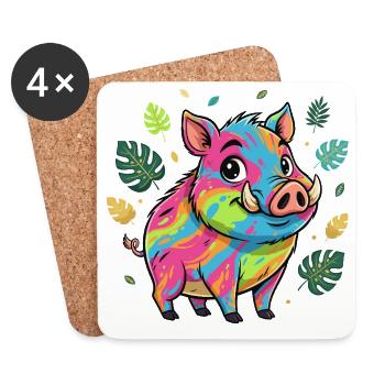 Rainbow Pig with Autumn Leaves - Coasters (set of 4) - white - Front