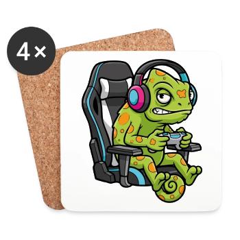 Caméléon Gamer Gaming Chair E-sport Mascotte - Untersetzer (4er-Set) - Weiß - Vorne