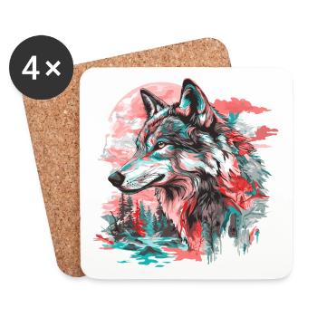Wolf Wolfskopf Wald Natur Berge Wildnis Bunt - Untersetzer (4er-Set) - Weiß - Vorne