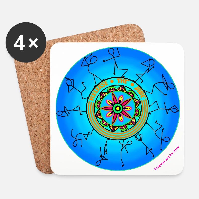 Release the Vibe - Handgezeichnetes Mandala Art - Untersetzer (4er-Set) - Weiß