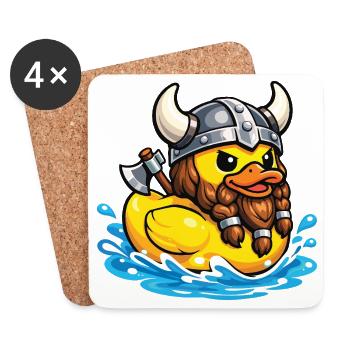 Canard en caoutchouc Canard Viking, canard nordique amoureux de canard - Dessous de verre (lot de 4) - blanc - Devant