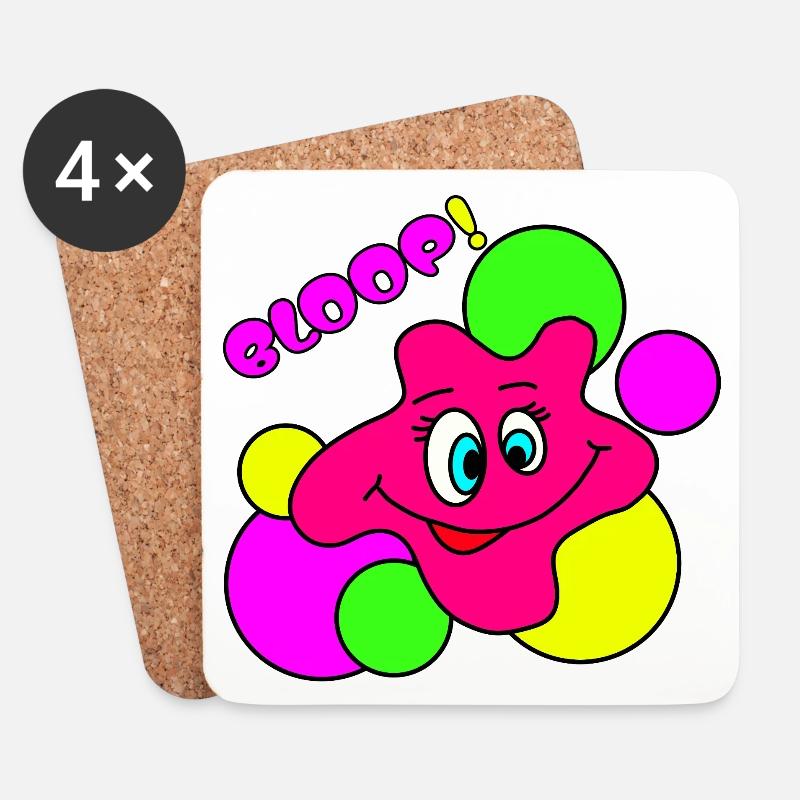 BLOOP! Lustiger Neon Pop-Art Klecks-Charakter - Untersetzer (4er-Set) - Weiß