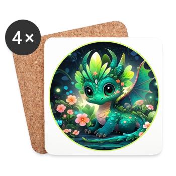 Petit Dragon dans la Forêt tropicale - Dessous de verre (lot de 4) - blanc - Devant