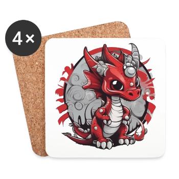 Red Dragon Caricature Print - Coasters (set of 4) - white - Front