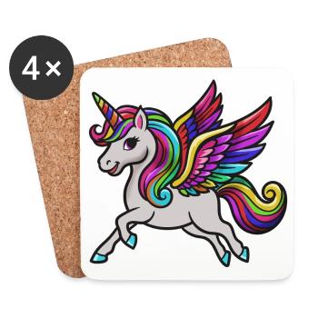 Colorful Winged Unicorn - Coasters (set of 4) - white - Front
