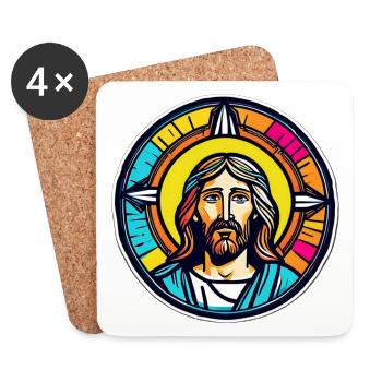 Jesus Vitrail Coloré - Dessous de verre (lot de 4) - blanc - Devant