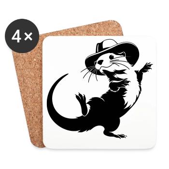 Lustiger Otter mit Hut Cartoon Motiv - Untersetzer (4er-Set) - Weiß - Vorne