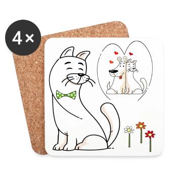 verliebte Katze - Untersetzer (4er-Set) - Weiß - Vorne