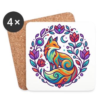 Bunter Fuchs Blumen Mandala Lila Mädchen Design - Untersetzer (4er-Set) - Weiß - Vorne