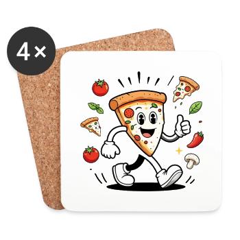 Meilleur chef Pizza, mascotte Joyeuse - Dessous de verre (lot de 4) - blanc - Devant