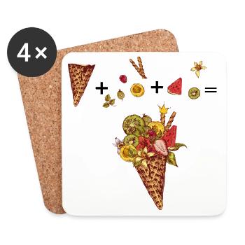  Eiswaffel mit buntem Obst - Untersetzer (4er-Set) - Weiß - Vorne