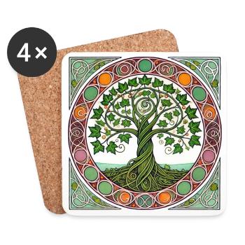 Vitrail circulaire de l’Arbre de Vie - Dessous de verre (lot de 4) - blanc - Devant