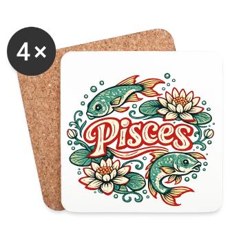 Pisces Lotus Fish Vintage Tattoo - Untersetzer (4er-Set) - Weiß - Vorne