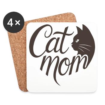Cat Mom, Katzmama Heart Typography - Coasters (set of 4) - white - Front
