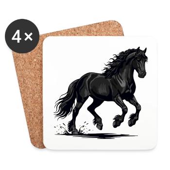 Cheval Noir Sauvage Galop Puissance Équestre - Dessous de verre (lot de 4) - blanc - Devant