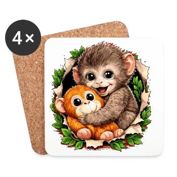 Tendance virale du Baby Monkey Punch - Dessous de verre (lot de 4) - blanc - Devant