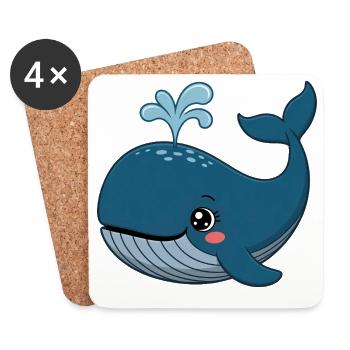 Whale Comic Cute Blue Whale Kawaii - Coasters (set of 4) - white - Front