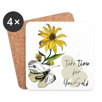 Tournesol et Papillon - Dessous de verre (lot de 4) - blanc - Devant
