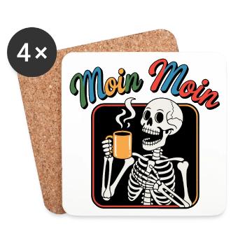 Moin Moin Skelettt Kaffee - Untersetzer (4er-Set) - Weiß - Vorne