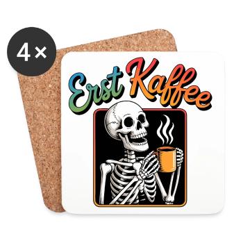 Erst Kaffee Skelett - Untersetzer (4er-Set) - Weiß - Vorne