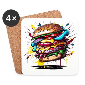 Burger - Hamburger - Fastfood - Untersetzer (4er-Set) - Weiß - Vorne