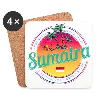 Souvenir rétro de coucher de soleil Sumatra Indonésie - Dessous de verre (lot de 4) - blanc - Devant