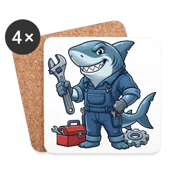 Screw shark mechanic motif - Coasters (set of 4) - white - Front