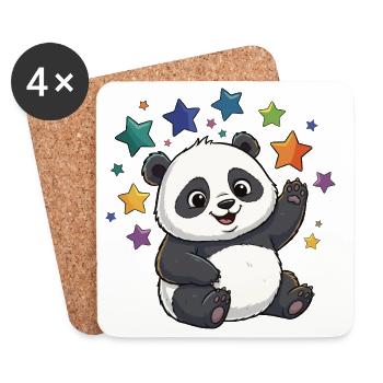 Panda Sternenfest bunte Sterne - Untersetzer (4er-Set) - Weiß - Vorne