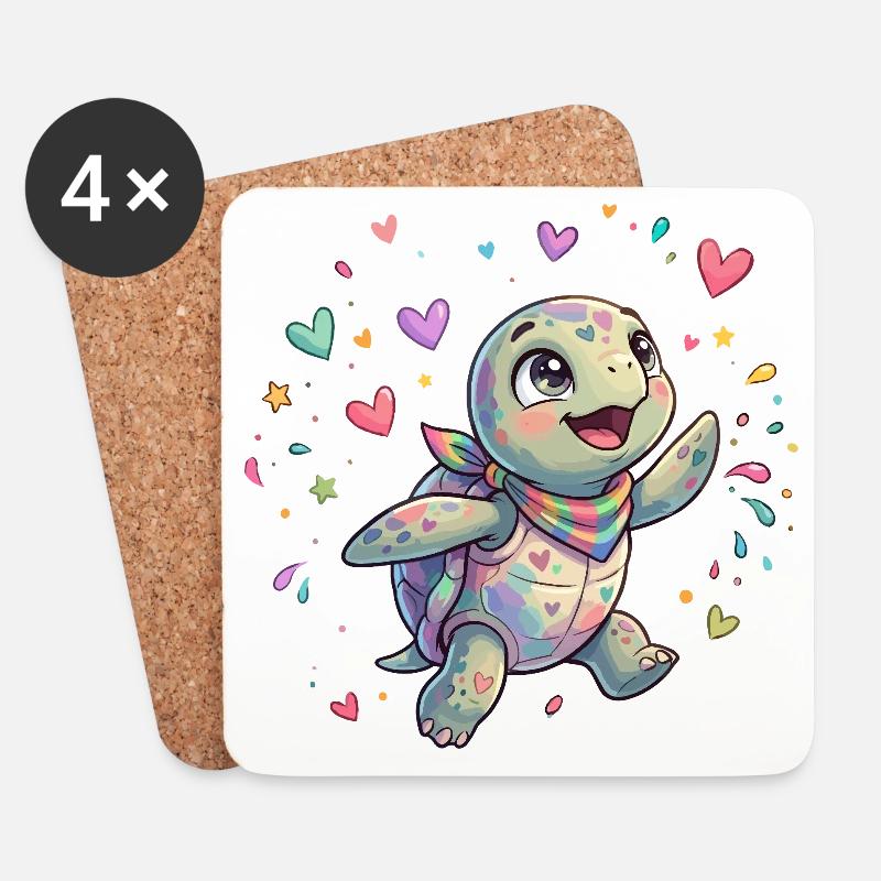 Regenbogen Turtle mit Herzmustern - Untersetzer (4er-Set) - Weiß