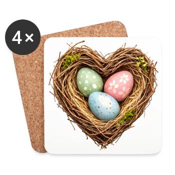 Panier de Pâques en forme de cœur avec des œufs - Dessous de verre (lot de 4) - blanc - Devant