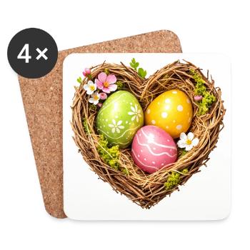 Panier de Pâques en forme de cœur avec des œufs - Dessous de verre (lot de 4) - blanc - Devant