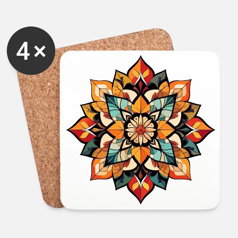 Natürliche Farben Mandala abtrakte Formen Kunst - Untersetzer (4er-Set) - Weiß
