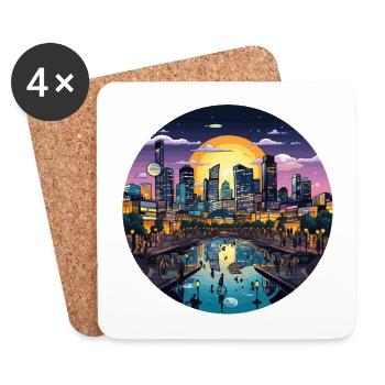 Sonnenuntergangsstadt am Wasser - Untersetzer (4er-Set) - Weiß - Vorne